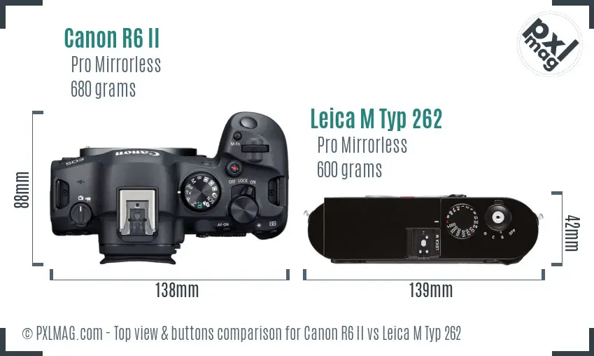 Canon R6 II vs Leica M Typ 262 top view buttons comparison