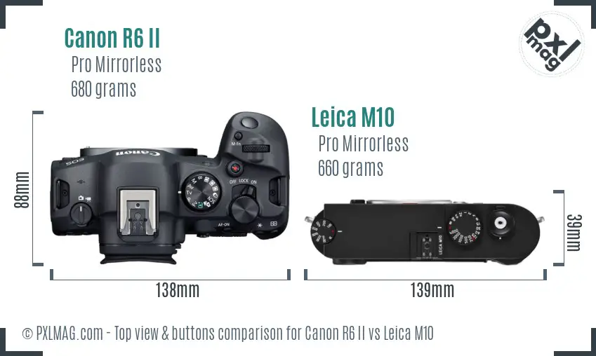 Canon R6 II vs Leica M10 top view buttons comparison Canon R6 II vs Leica M10 top view buttons comparison