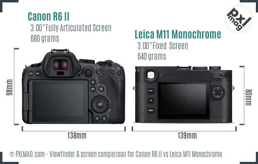 Canon R6 II vs Leica M11 Monochrome Screen and Viewfinder comparison