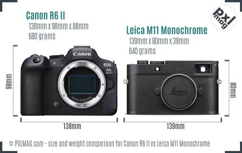 Canon R6 II vs Leica M11 Monochrome size comparison