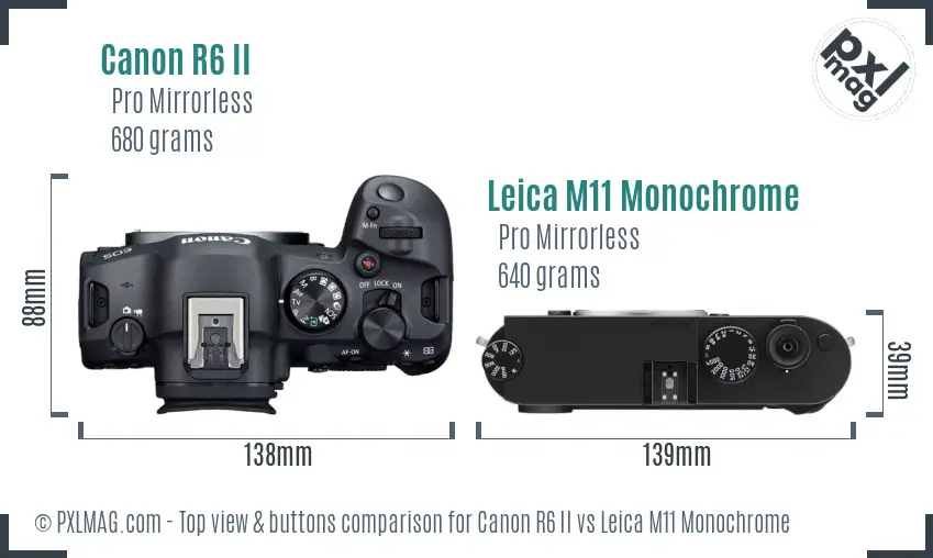 Canon R6 II vs Leica M11 Monochrome top view buttons comparison