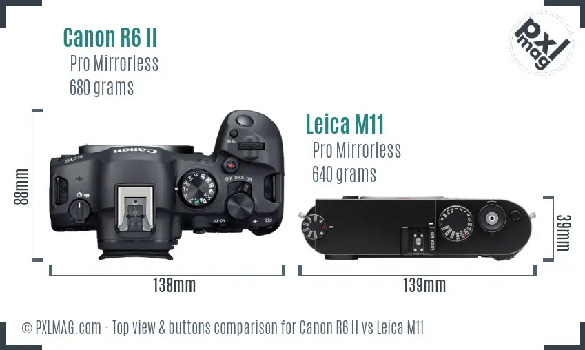 Canon R6 II vs Leica M11 top view buttons comparison