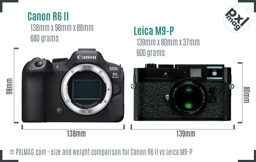 Canon R6 II vs Leica M9-P size comparison