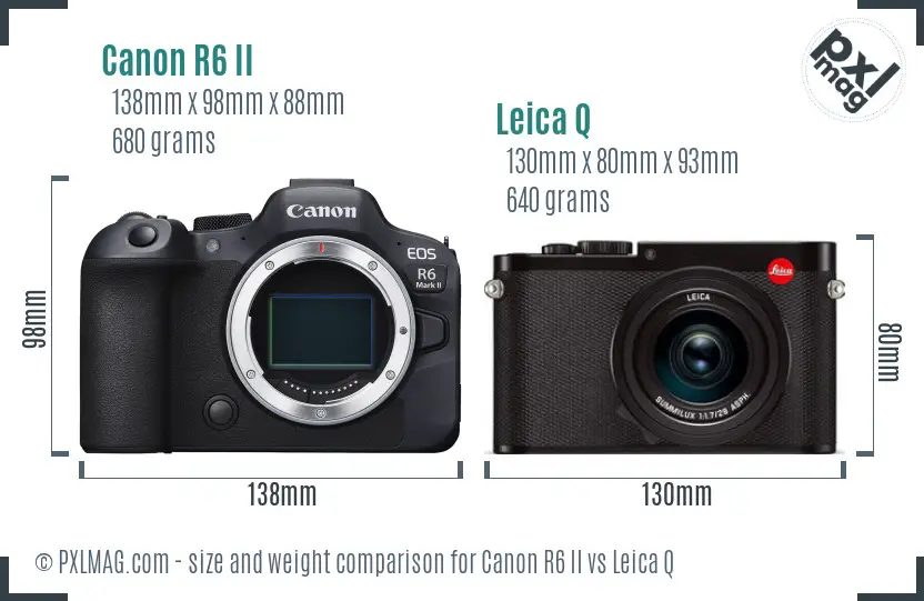 Canon R6 II vs Leica Q size comparison