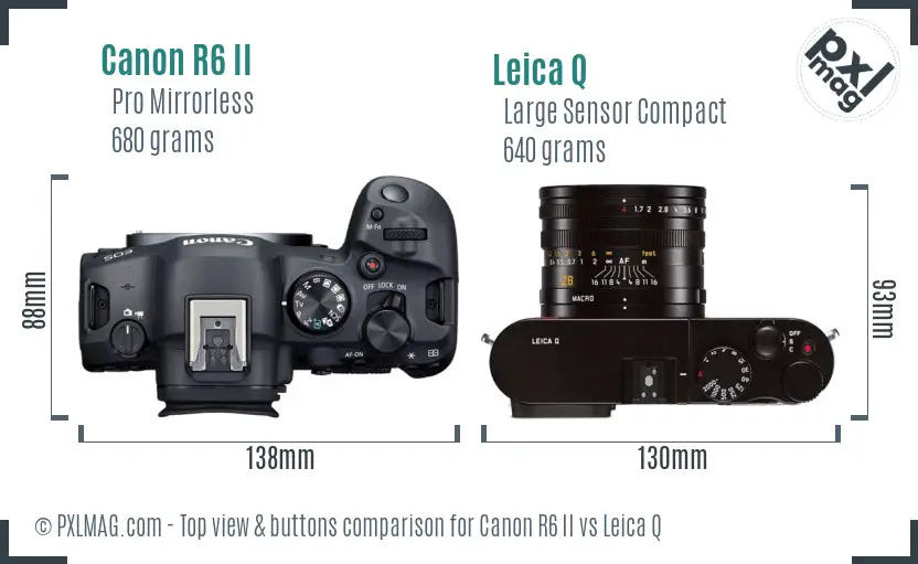 Canon R6 II vs Leica Q top view buttons comparison