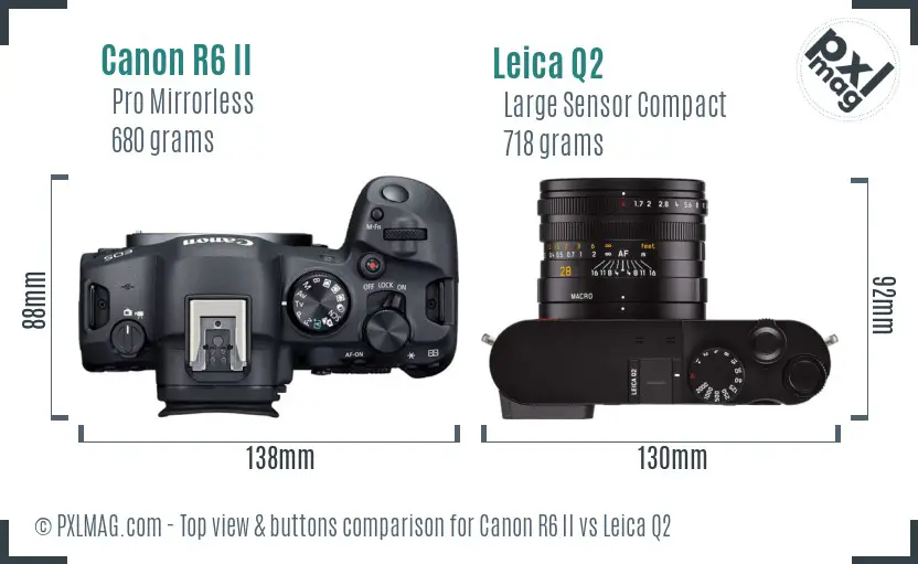 Canon R6 II vs Leica Q2 top view buttons comparison Canon R6 II vs Leica Q2 top view buttons comparison