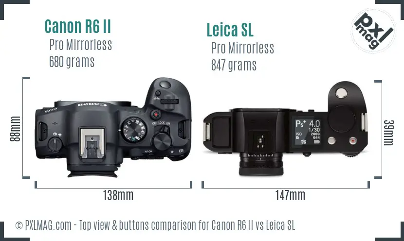 Canon R6 II vs Leica SL top view buttons comparison