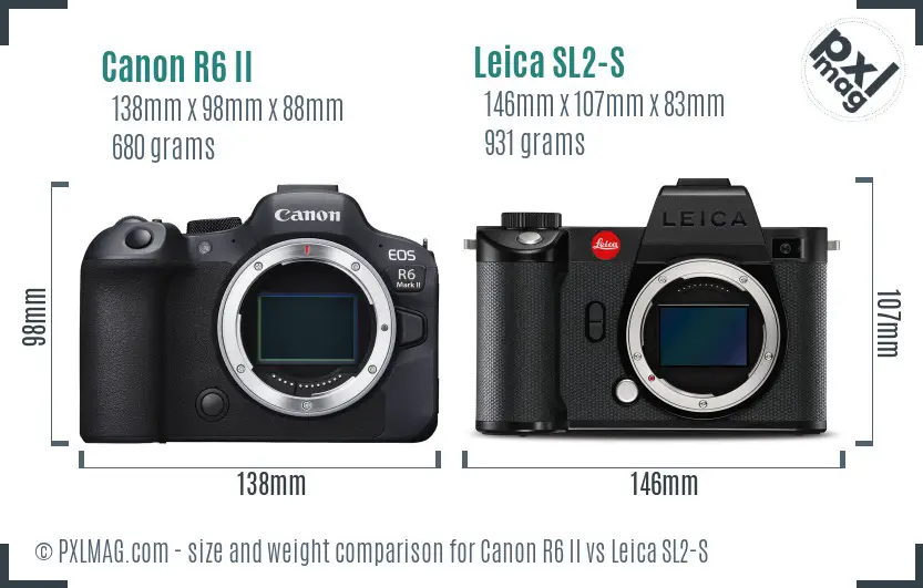 Canon R6 II vs Leica SL2-S size comparison