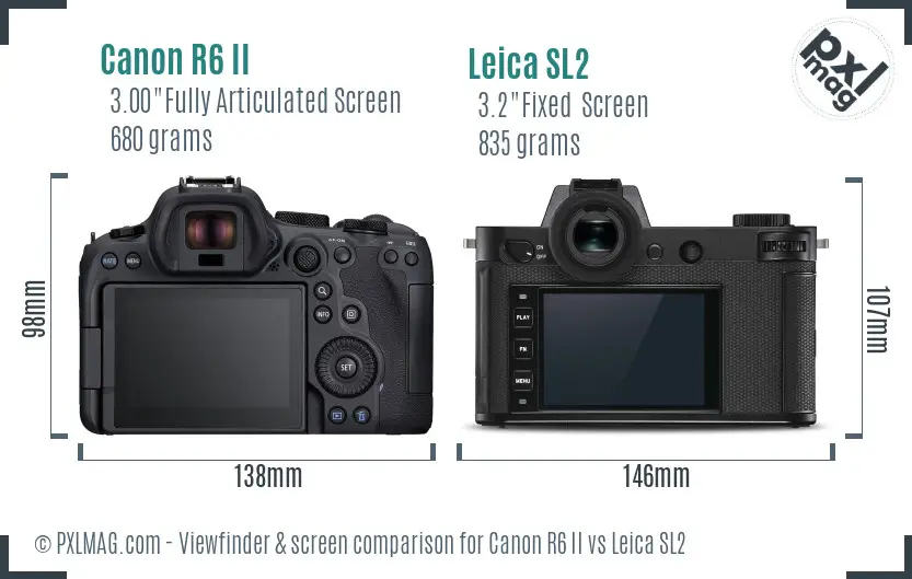 Canon R6 II vs Leica SL2 Screen and Viewfinder comparison