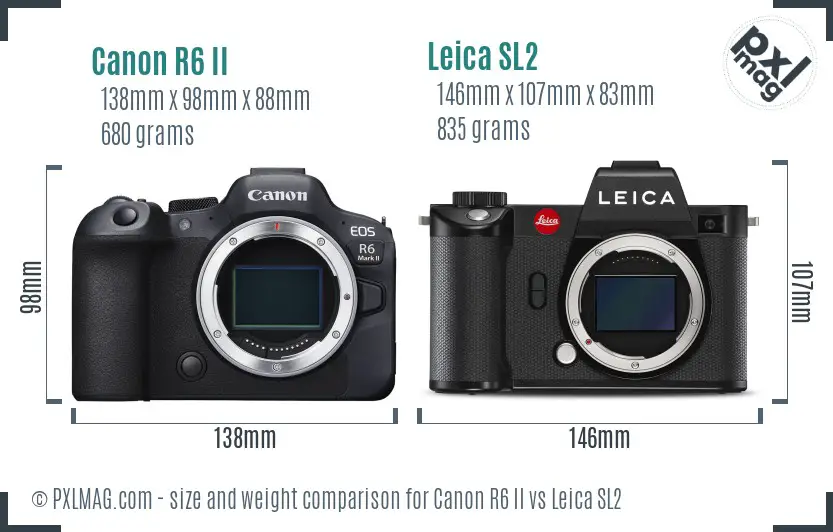 Canon R6 II vs Leica SL2 size comparison