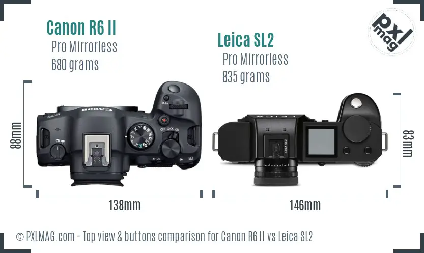 Canon R6 II vs Leica SL2 top view buttons comparison