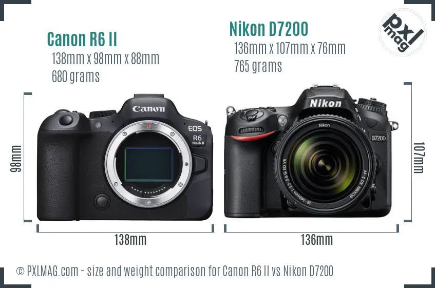 Canon R6 II vs Nikon D7200 size comparison Canon R6 II vs Nikon D7200 size comparison