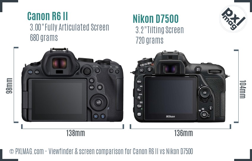 Canon R6 II vs Nikon D7500 Screen and Viewfinder comparison