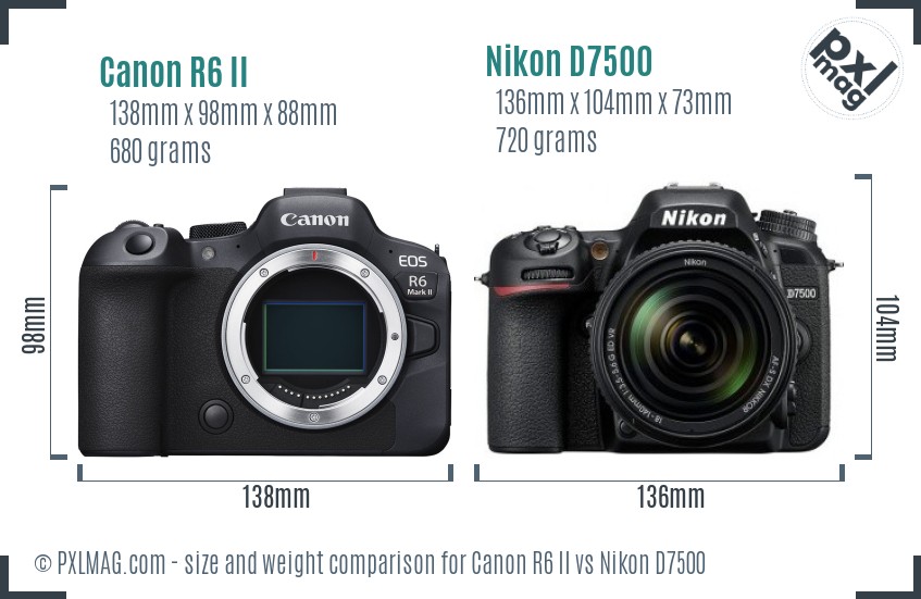 Canon R6 II vs Nikon D7500 size comparison Canon R6 II vs Nikon D7500 size comparison