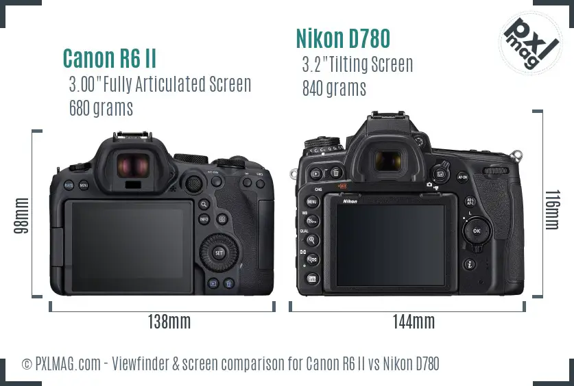 Canon R6 II vs Nikon D780 Screen and Viewfinder comparison