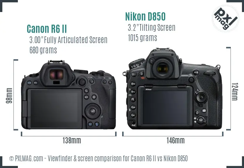 Canon R6 II vs Nikon D850 Screen and Viewfinder comparison