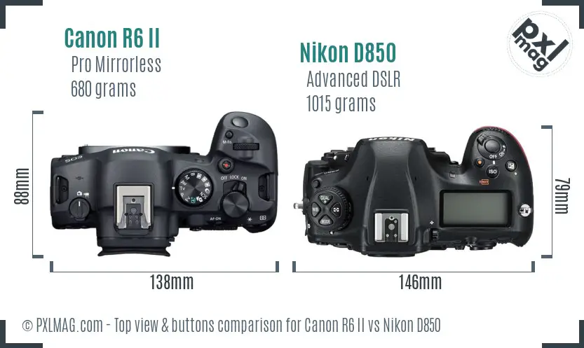 Canon R6 II vs Nikon D850 top view buttons comparison