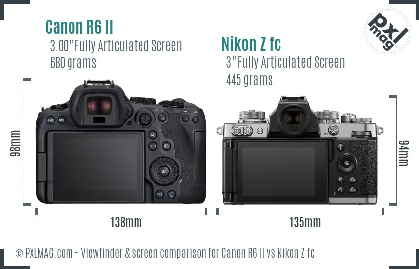 Canon R6 II vs Nikon Z fc Screen and Viewfinder comparison