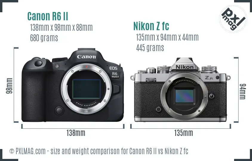 Canon R6 II vs Nikon Z fc size comparison