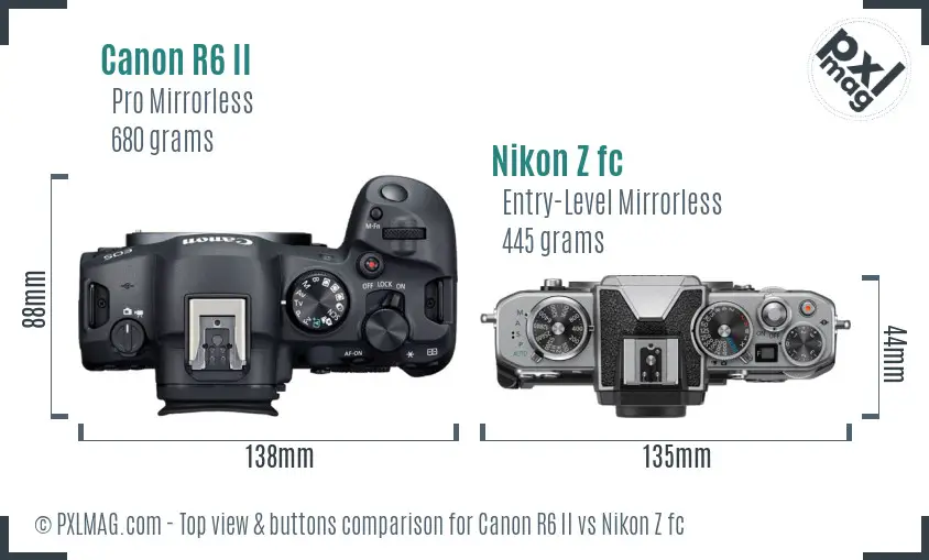 Canon R6 II vs Nikon Z fc top view buttons comparison