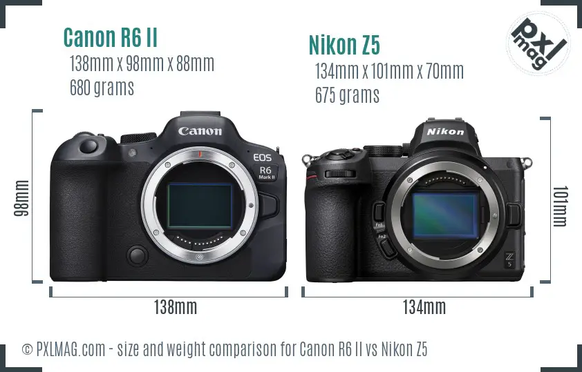 Canon R6 II vs Nikon Z5 size comparison