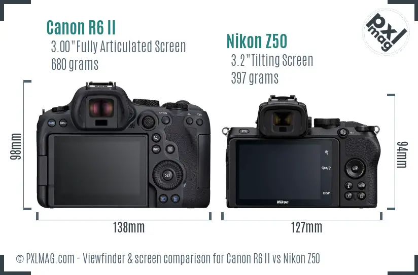 Canon R6 II vs Nikon Z50 Screen and Viewfinder comparison