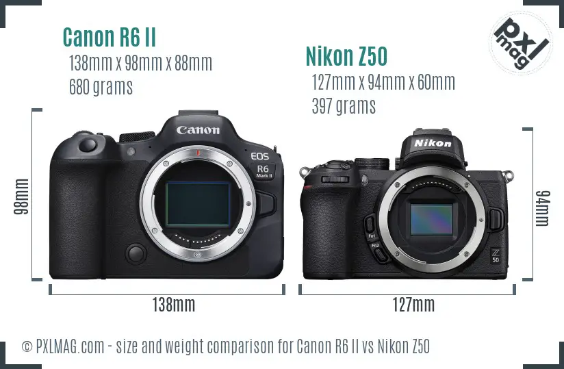 Canon R6 II vs Nikon Z50 size comparison