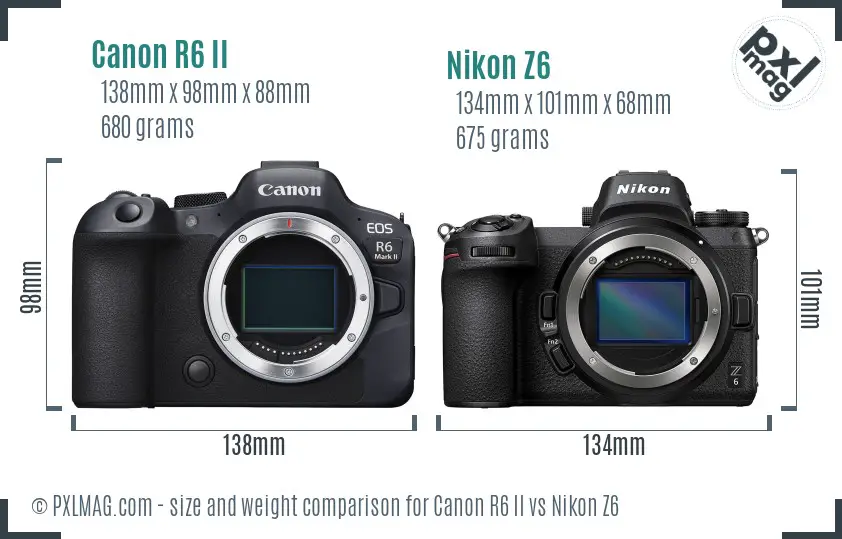 Canon R6 II vs Nikon Z6 size comparison