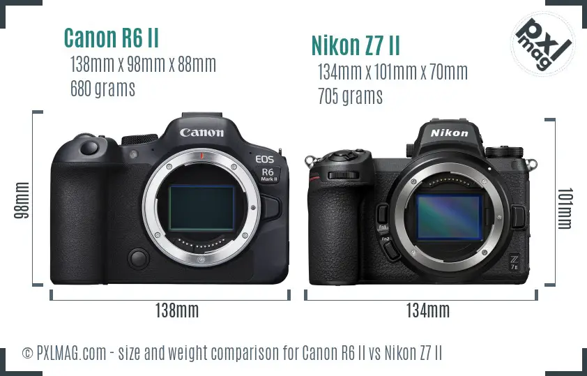 Canon R6 II vs Nikon Z7 II size comparison