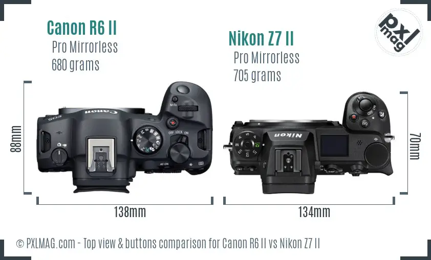 Canon R6 II vs Nikon Z7 II top view buttons comparison