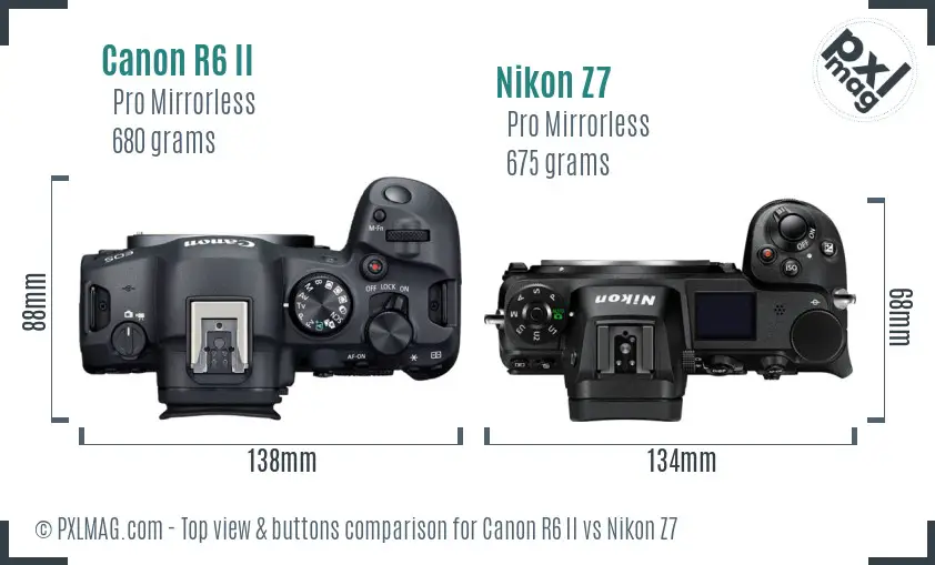 Canon R6 II vs Nikon Z7 top view buttons comparison