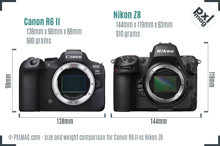 Canon R6 II vs Nikon Z8 size comparison
