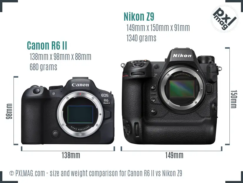 Canon R6 II vs Nikon Z9 size comparison