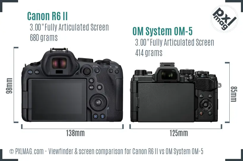 Canon R6 II vs OM System OM-5 Screen and Viewfinder comparison