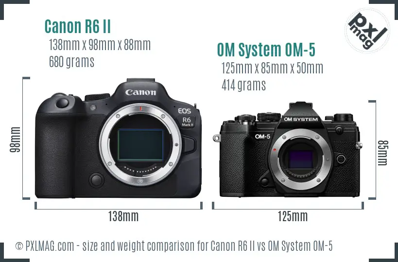 Canon R6 II vs OM System OM-5 size comparison