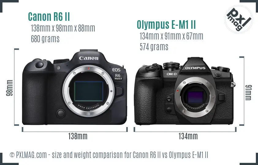 Canon R6 II vs Olympus E-M1 II size comparison Canon R6 II vs Olympus E-M1 II size comparison