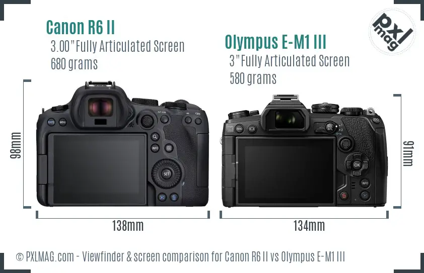 Canon R6 II vs Olympus E-M1 III Screen and Viewfinder comparison