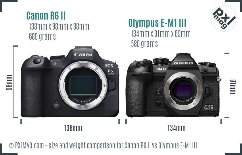 Canon R6 II vs Olympus E-M1 III size comparison