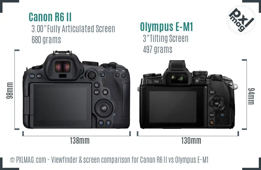 Canon R6 II vs Olympus E-M1 Screen and Viewfinder comparison