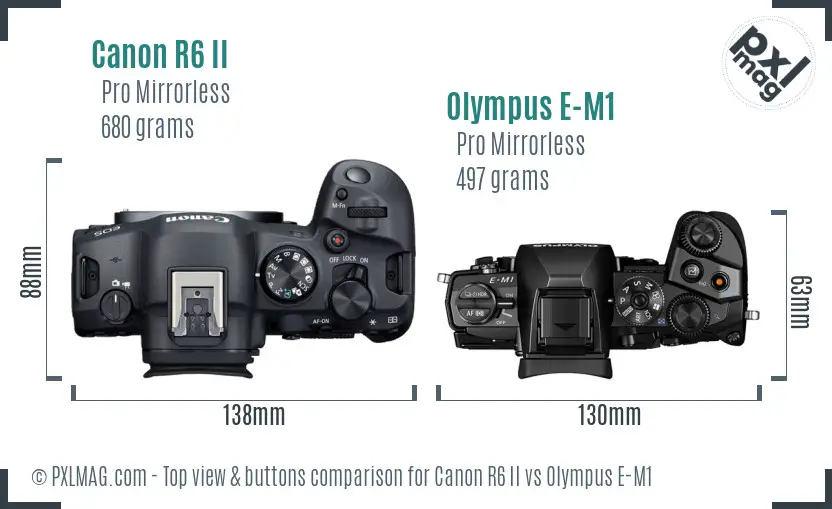 Canon R6 II vs Olympus E-M1 top view buttons comparison