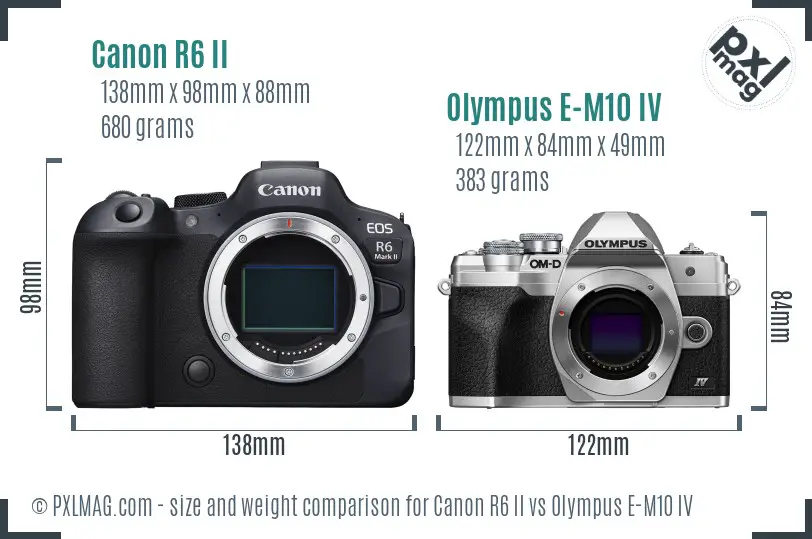 Canon R6 II vs Olympus E-M10 IV size comparison