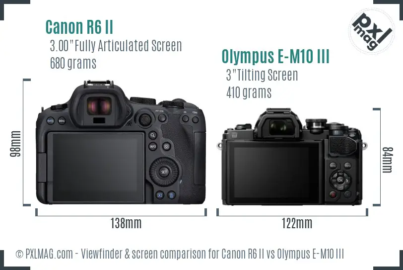 Canon R6 II vs Olympus E-M10 III Screen and Viewfinder comparison