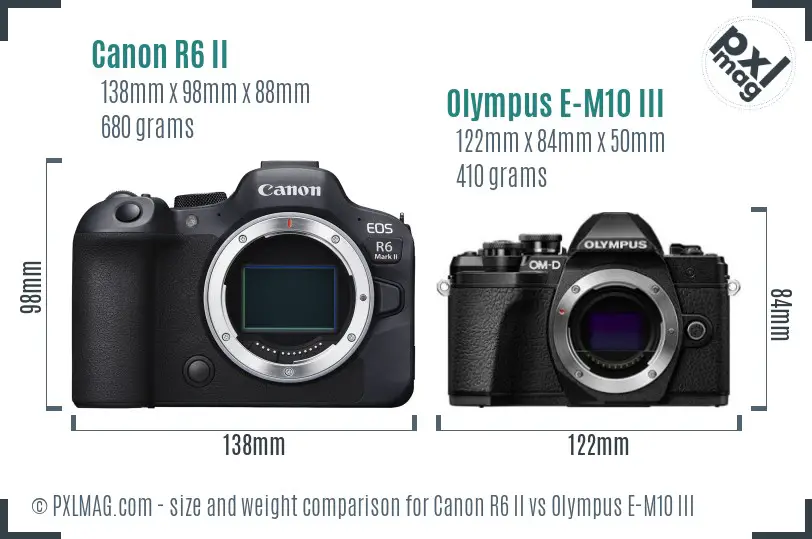 Canon R6 II vs Olympus E-M10 III size comparison