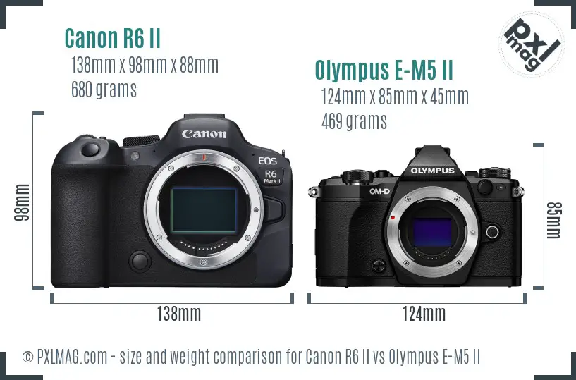 Canon R6 II vs Olympus E-M5 II size comparison
