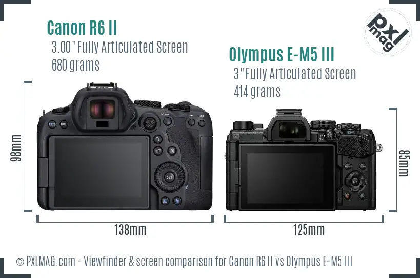 Canon R6 II vs Olympus E-M5 III Screen and Viewfinder comparison