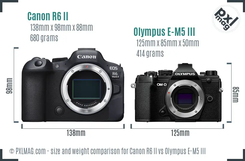 Canon R6 II vs Olympus E-M5 III size comparison