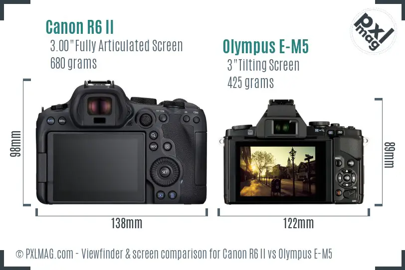 Canon R6 II vs Olympus E-M5 Screen and Viewfinder comparison