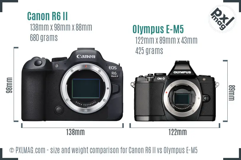 Canon R6 II vs Olympus E-M5 size comparison