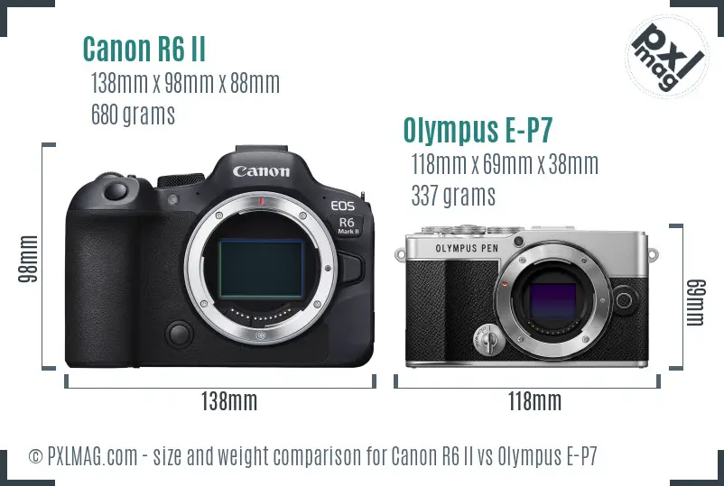 Canon R6 II vs Olympus E-P7 size comparison Canon R6 II vs Olympus E-P7 size comparison