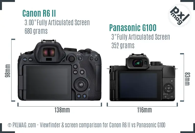 Canon R6 II vs Panasonic G100 Screen and Viewfinder comparison